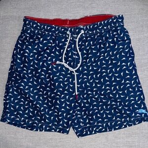 Tommy Bahama Navy Shark Print Swim Trunks